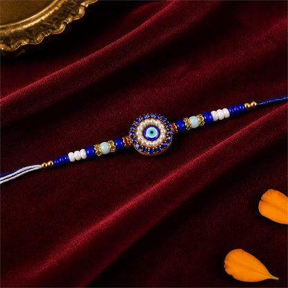 Premium Round Nazar Evil Eye Studded Multicolor Bead Rakhi