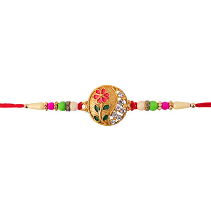 Flower Design Rakhi with Red and Green Beads Festive Elegance (5pcs)