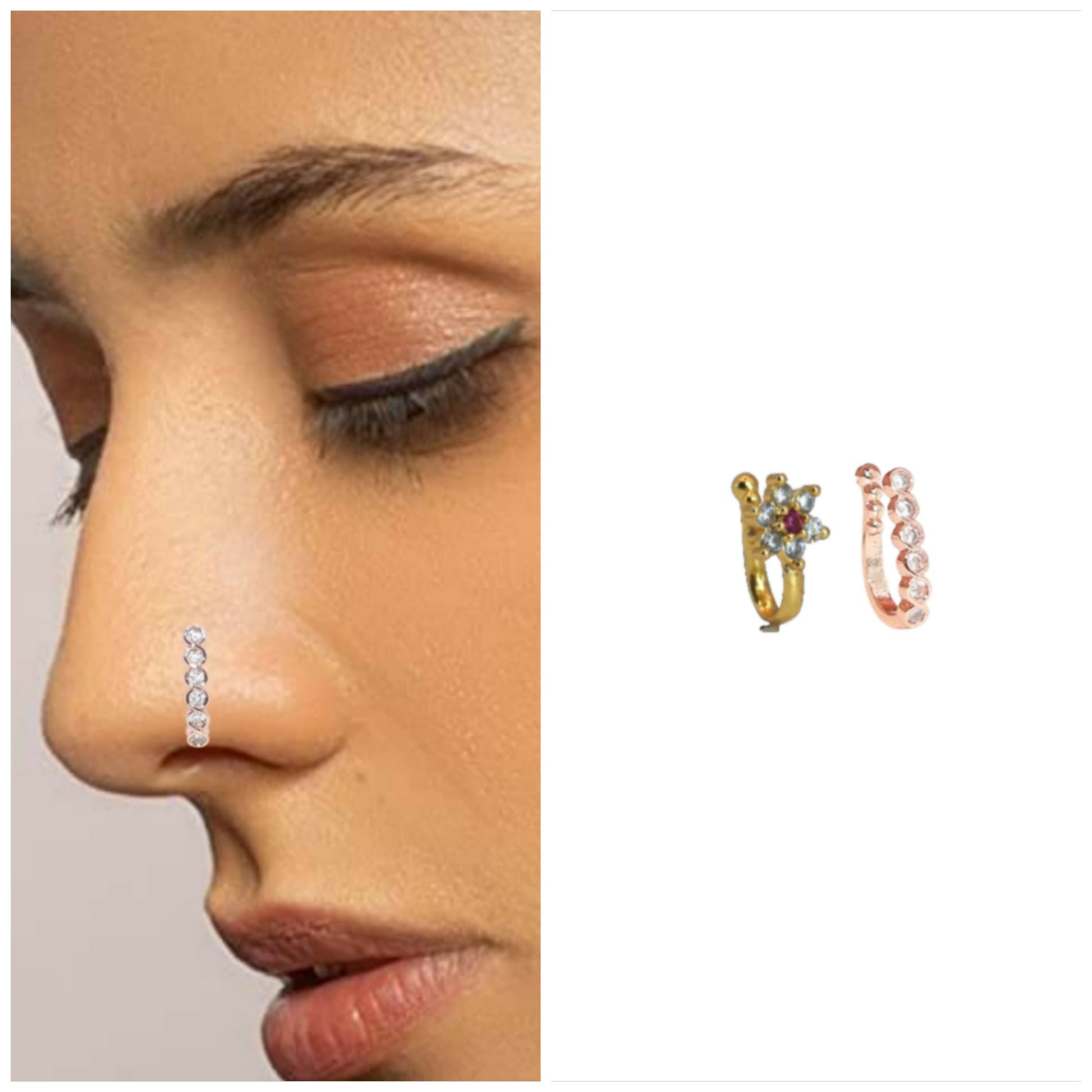 Rose Gold CZ Nose Cuff Set (2) | Non-Piercing Nath Jewelry
