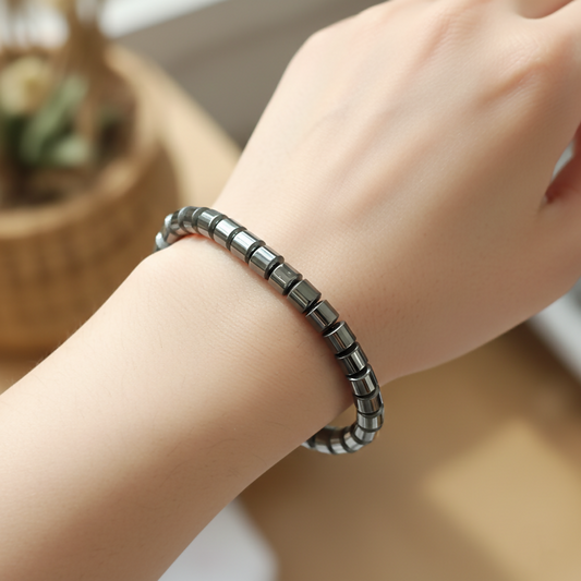 Premium Black Hematite Barrel Bead Stretch Bracelet