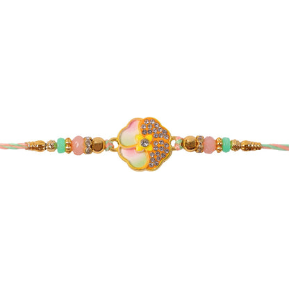 Rakhi for Brother Golden Floral Meenakari with Crystal Beads (5pcs)