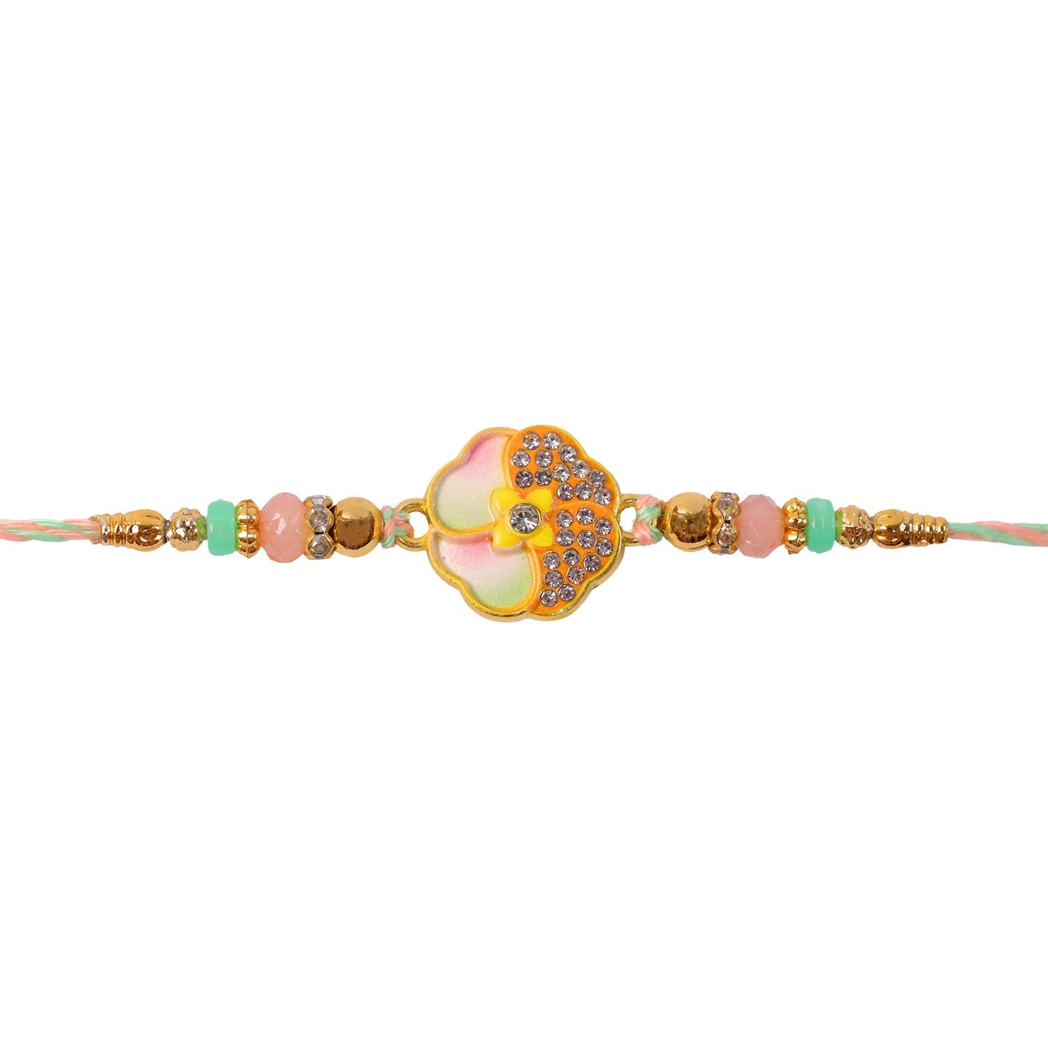 Rakhi for Brother Golden Floral Meenakari with Crystal Beads (10pcs)