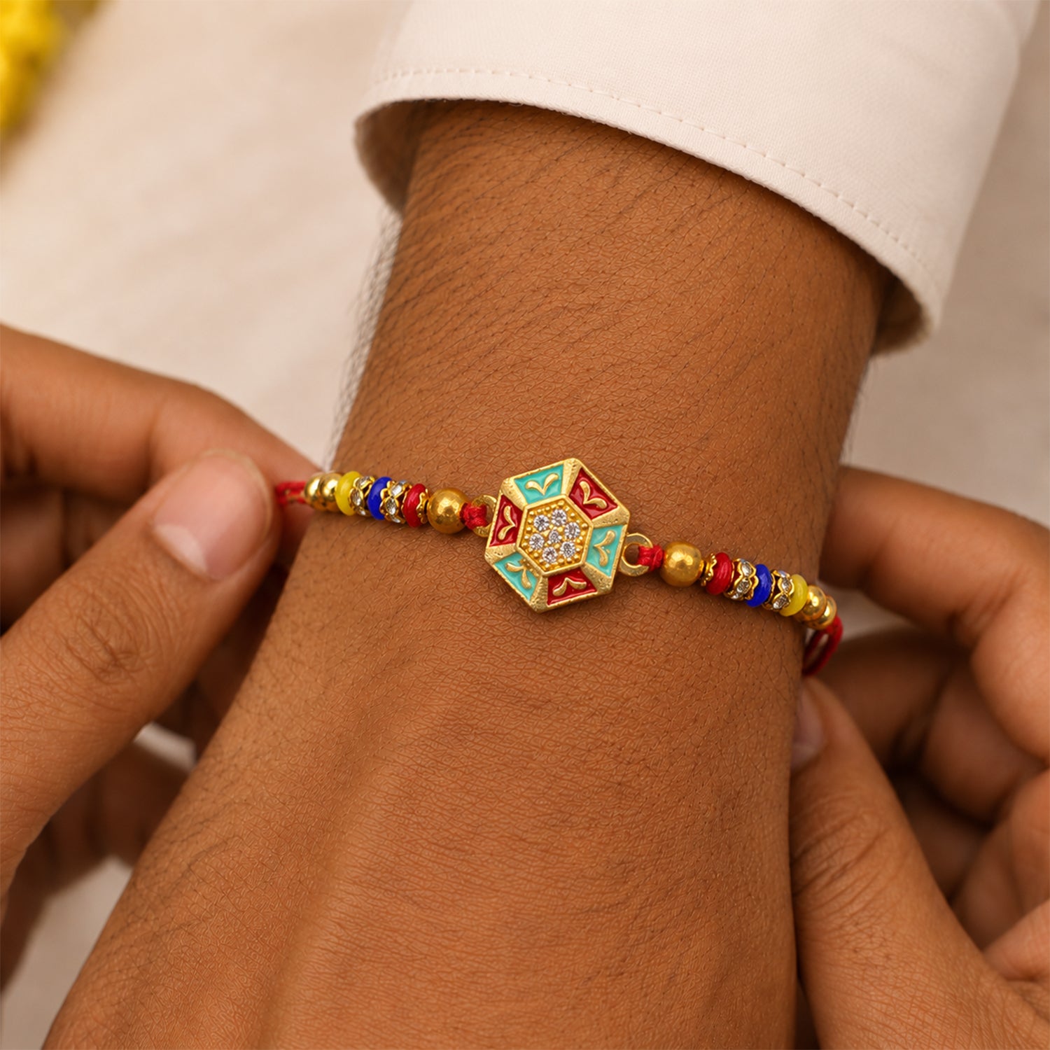 Golden Snowflake Crystal Designer Rakhi for Brother, Lavender Beads Gift