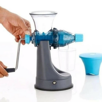 Blue manual hand juicer side angle