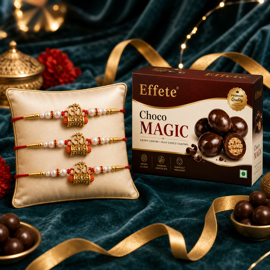 Om Rudraksha Rakhi Set with Choco Magic, Pack of 3