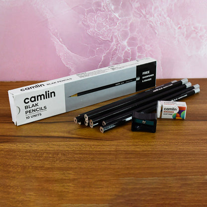 Camlin Black Pencils – Pack of 10 Smooth Writing Graphite Pencils
