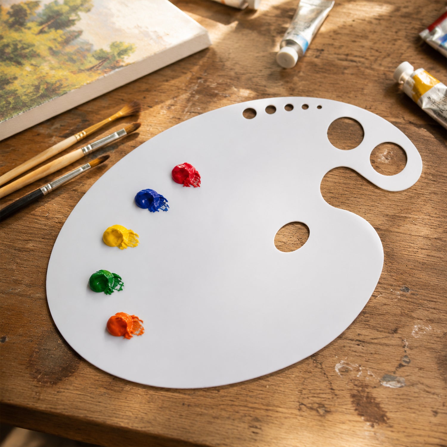Oval Oil Colour Mixing Plate with 2 Dippers & Thumb Hole Flat Palette for Artists