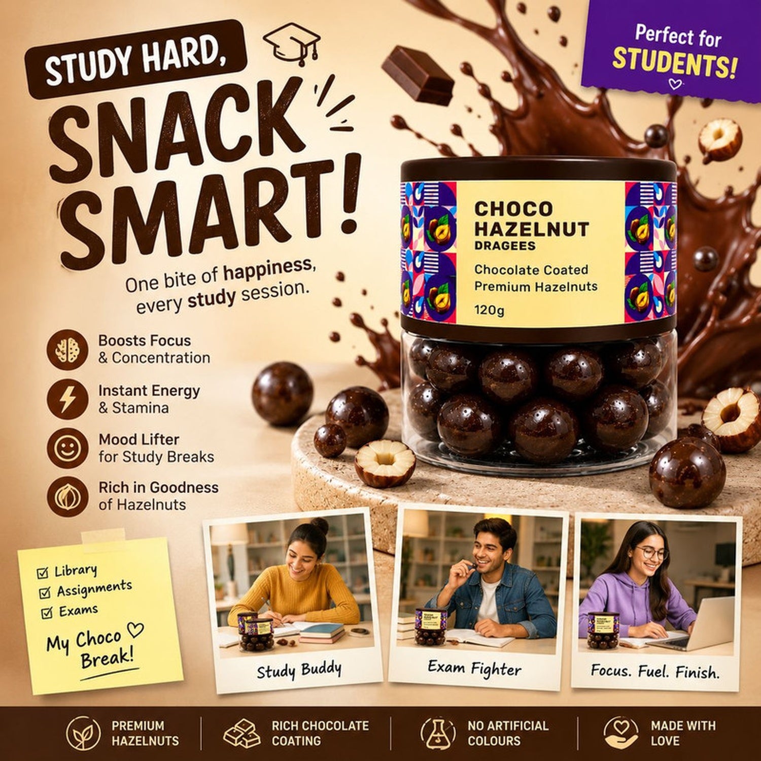 Oracle Choco Hazelnut Dragees, Smooth Chocolate-Coated Crunchy Hazelnut Treat 120g