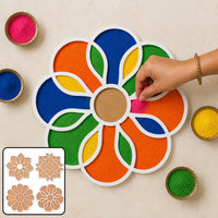 Reusable Wooden Rangoli Stencil Set with 4 Floral Designs for Diwali & Pooja Decor