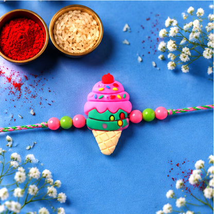 Ice Cream Cone Rakhi Cartoon Kids Cherry Sprinkle Design (10pcs)