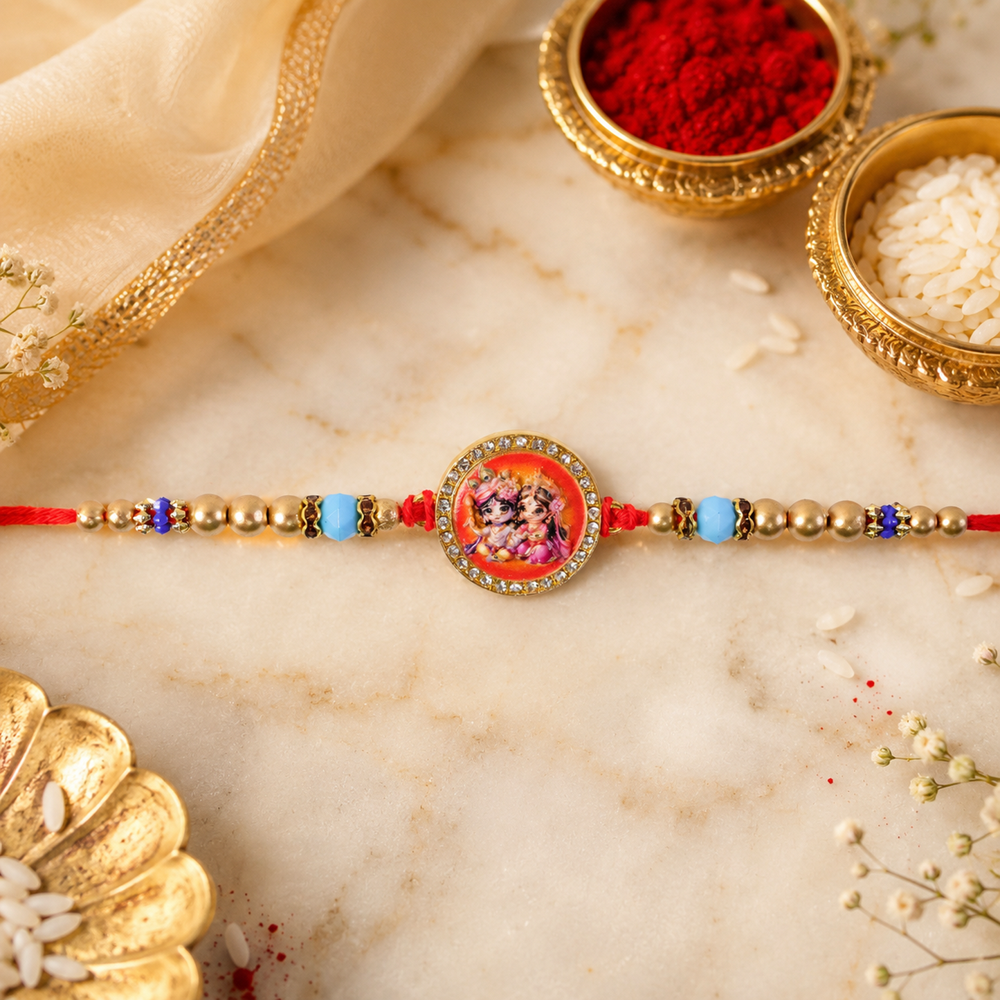 Radha Krishna Charm Rakhi Traditional Design for Raksha Bandhan (10pcs)
