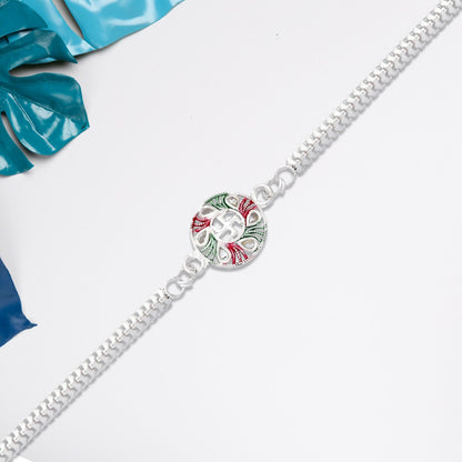 Buy Swastik Rakhi with Tricolor Enamel Silver Chain for Brother (10pcs)