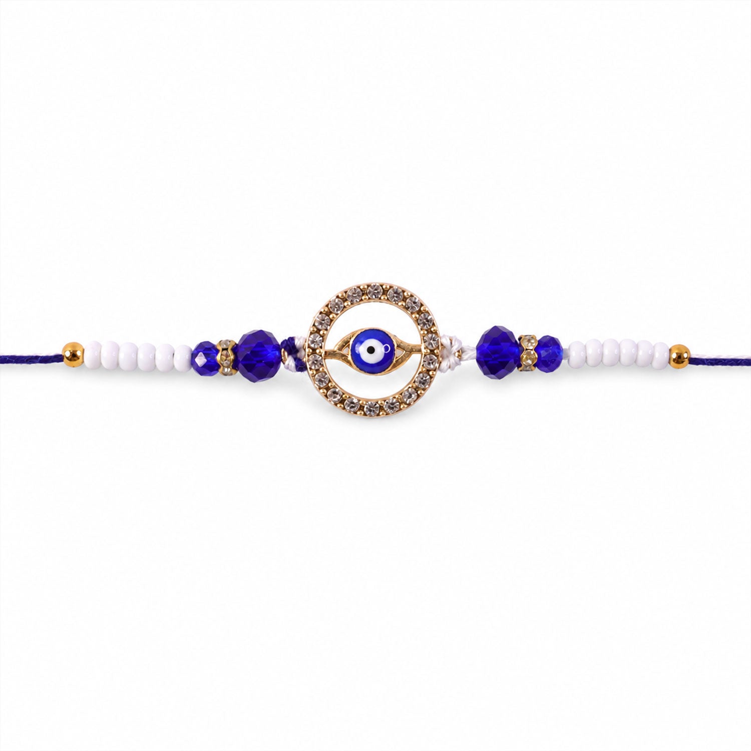 Studded Circle Nazar Evil Eye Crystal Beads Designer Rakhi