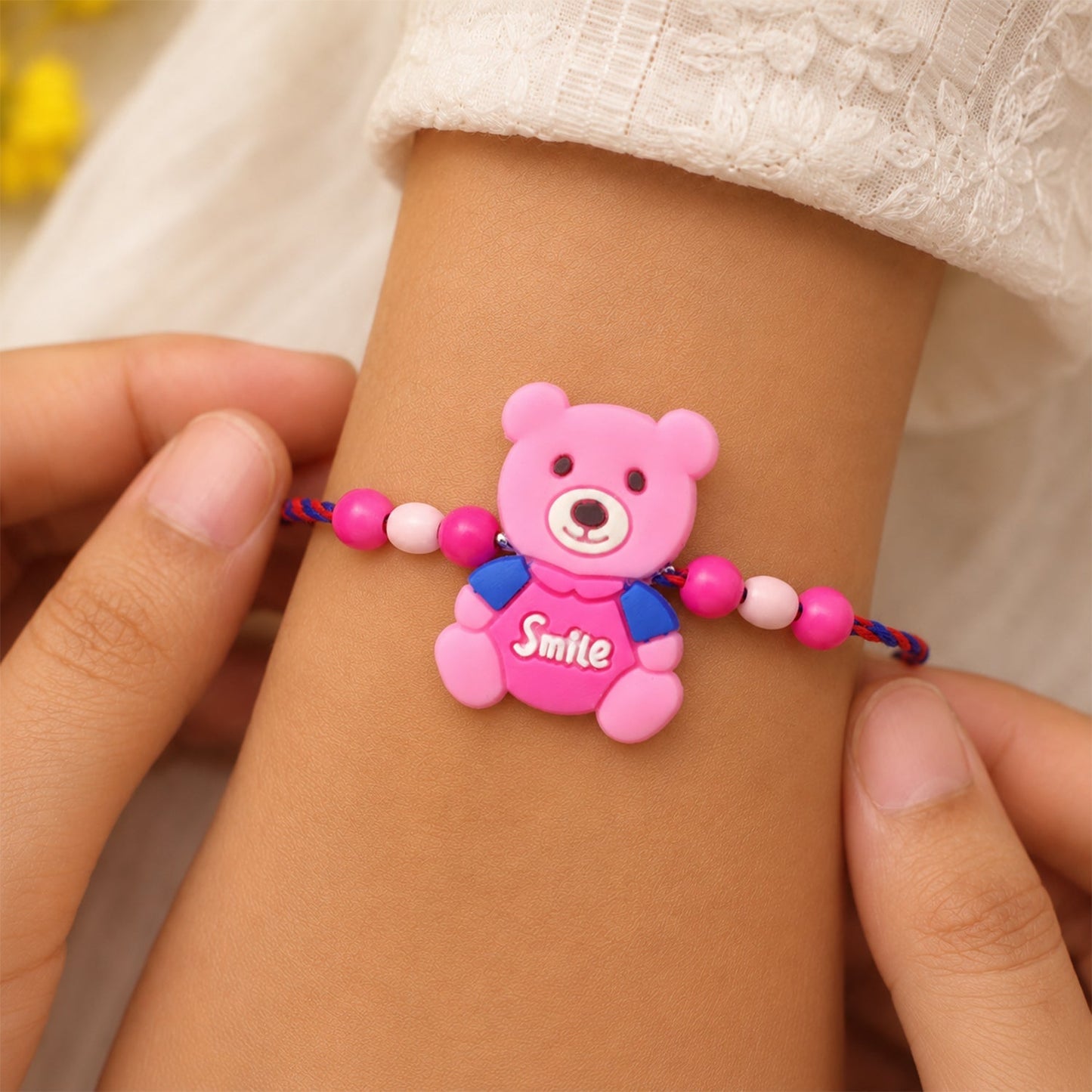 Teddy Bear Charm Rakhi Kids Beaded Festive Design (10pcs)