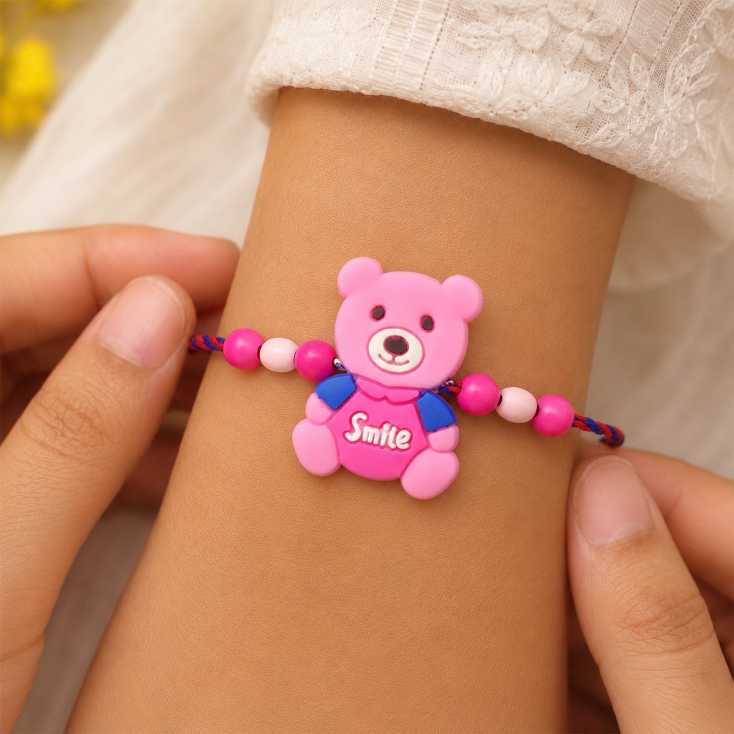 Teddy Bear Charm Rakhi Kids Beaded Festive Design (10pcs)
