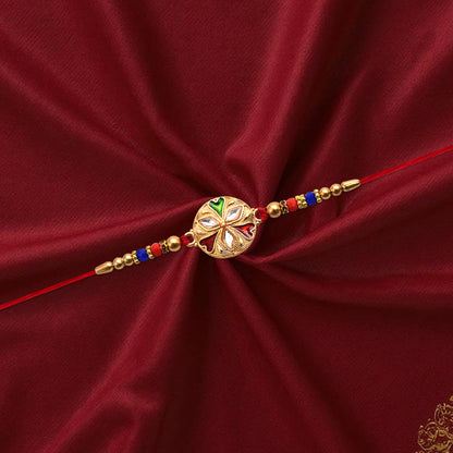 Floral Rakhi with Mirror Work Colorful Beads on Red Thread (10pcs)