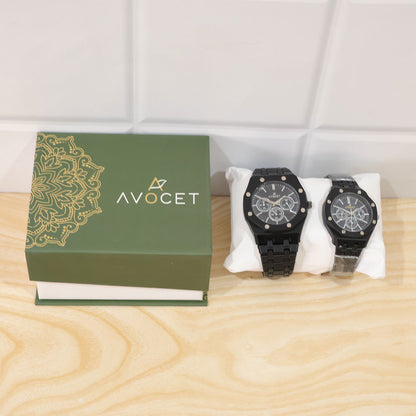 Black Dial Stainless Style Couple Watch Set with Matching Analog Design for Men Women