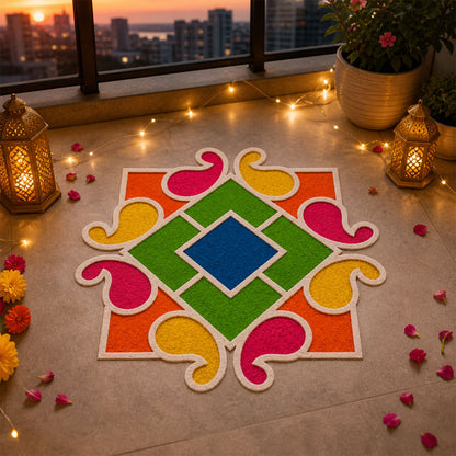 Square Shape Wooden Rangoli Stencil Board for Diwali, Pooja & Festive Floor Decor