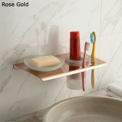 Premium Stainless Steel Wall Mounted Soap Dish with Toothbrush Holder Organizer