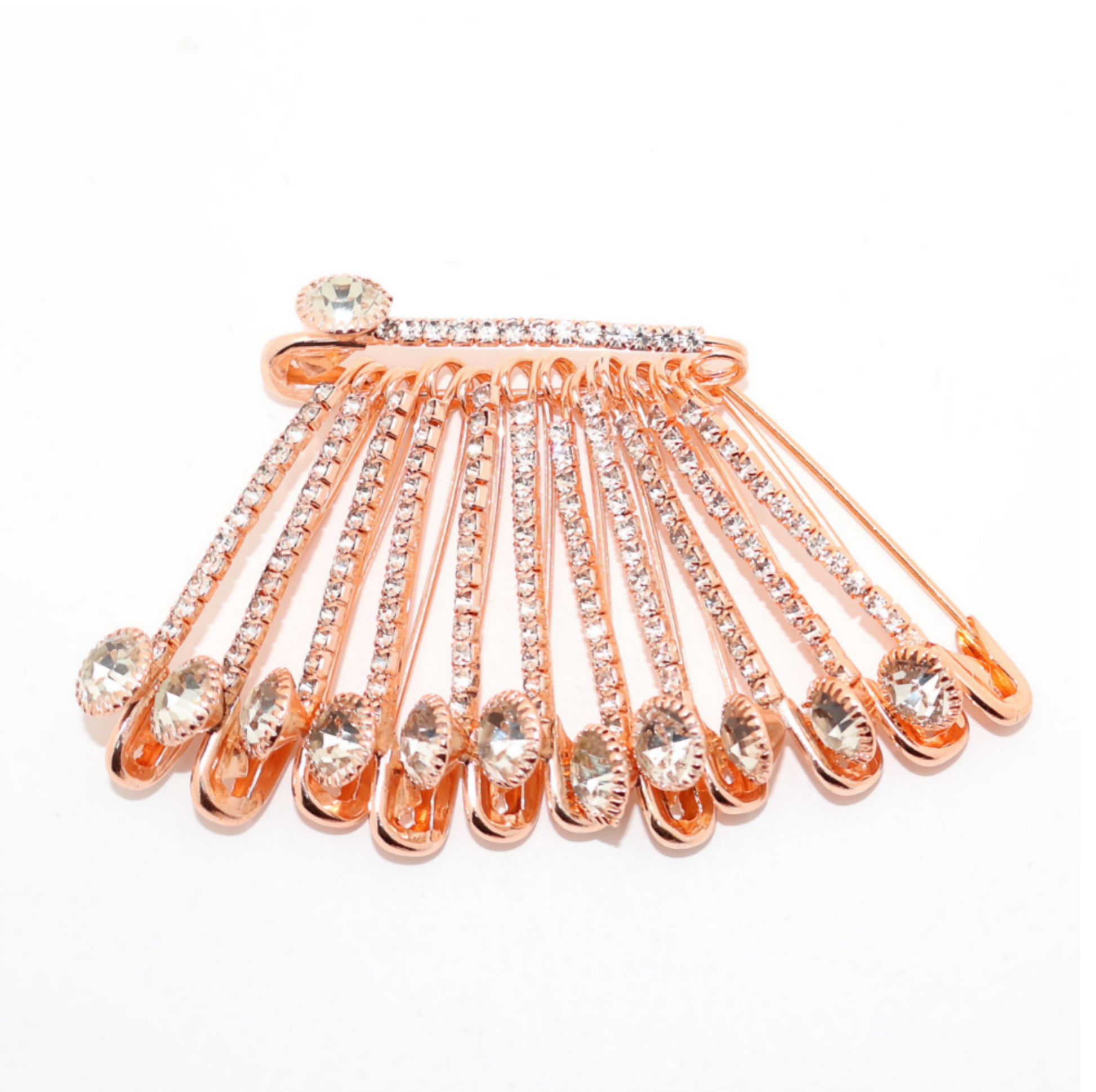 Rose Gold Crystal Saree Pin Brooch - Diamond Effect Scarf Clip & Pin