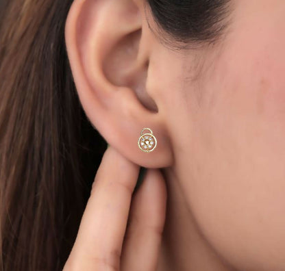 Dainty Gold Lock & Key Stud Earrings with AD for women & girls