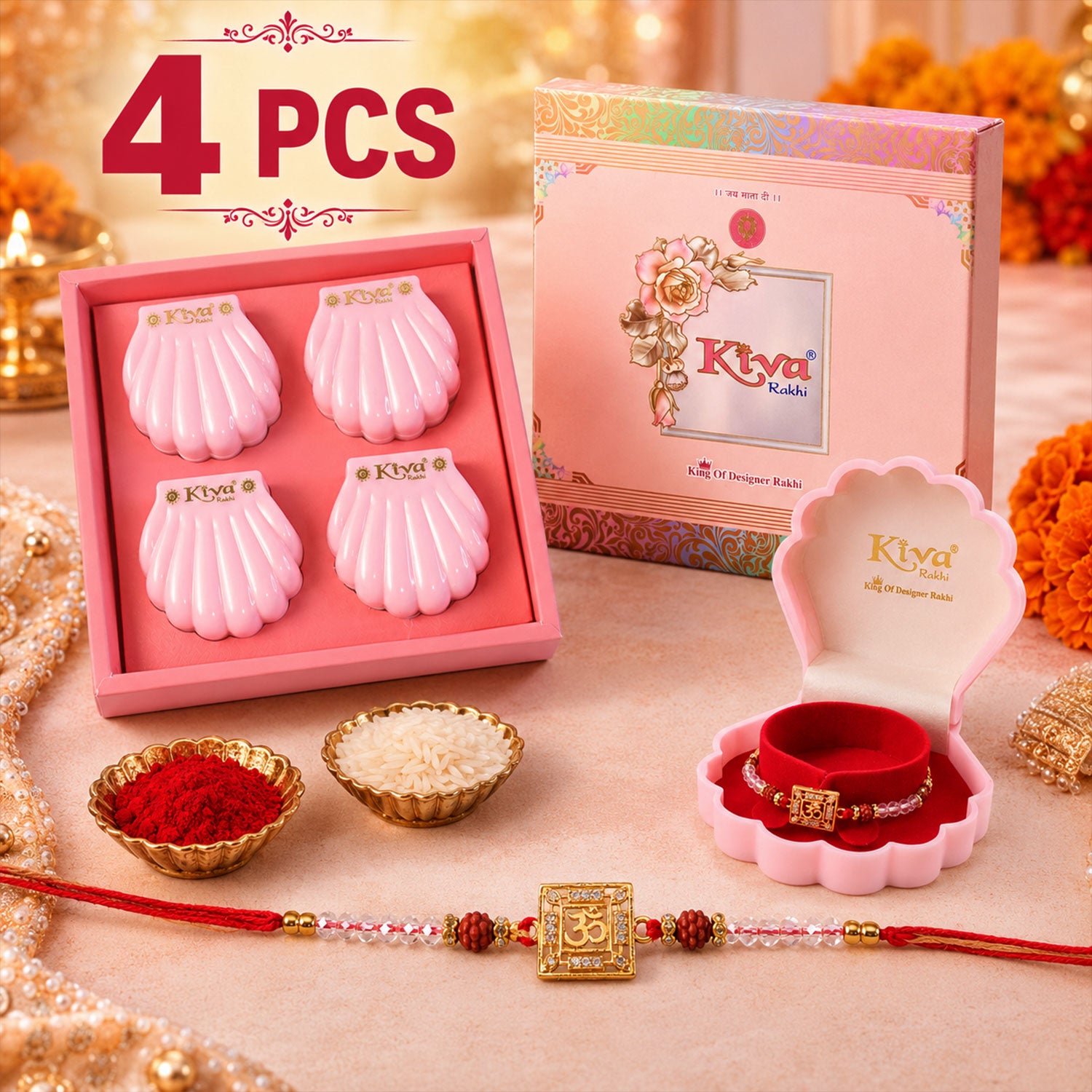 Om Symbol AD Rudraksha Rakhi — Rakhi Set of 4