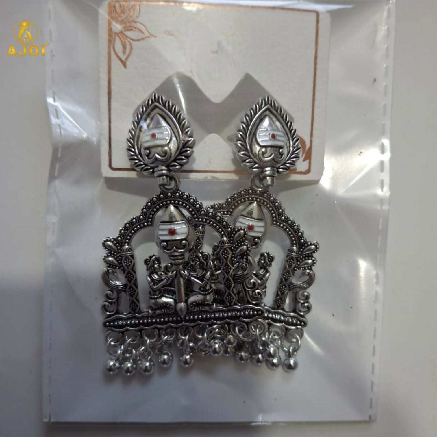 Shivarpan White Pearl Oxidized Silver Temple Earrings