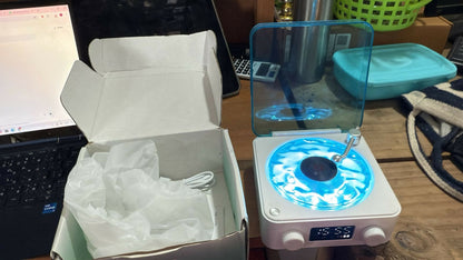 WAVES Ocean Vinyl Record Player Bluetooth Speaker with Night Light Projector, Alarm Clock & White Noise Machine – 4 Playback Modes (BT/TF/AUX/White Noise), Gradient & Solid Light Effects, Stepless Volume, Easy Connection