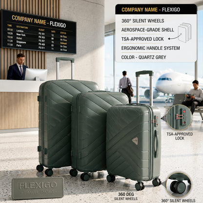 Quartz Grey Hard Shell Trolley Suitcase with 360° Wheels & TSA Lock for Easy Travel