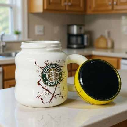 Ceramic Coffee Mug with Lid & Marble Design, Stylish Tea Cup (Color may vary)
