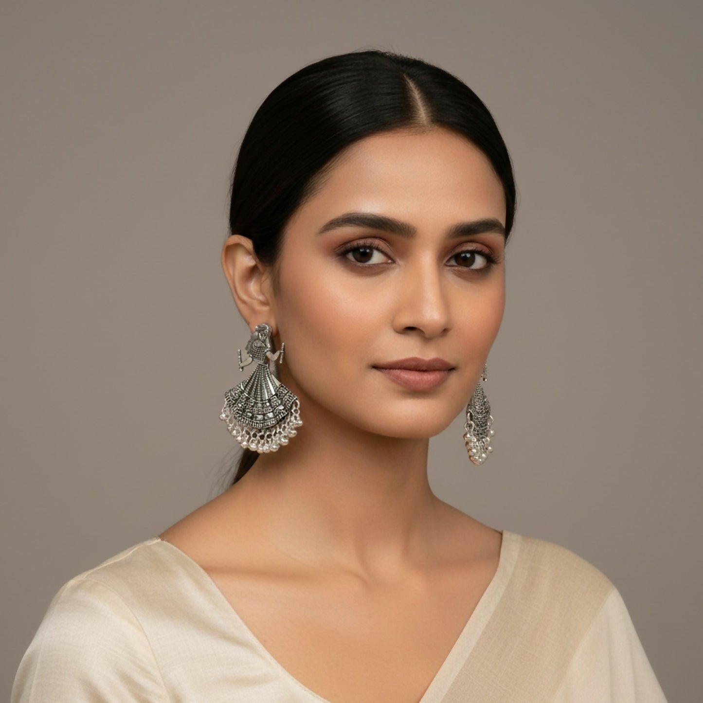 Oxidised Silver Dancing Doll Jhumka Earings