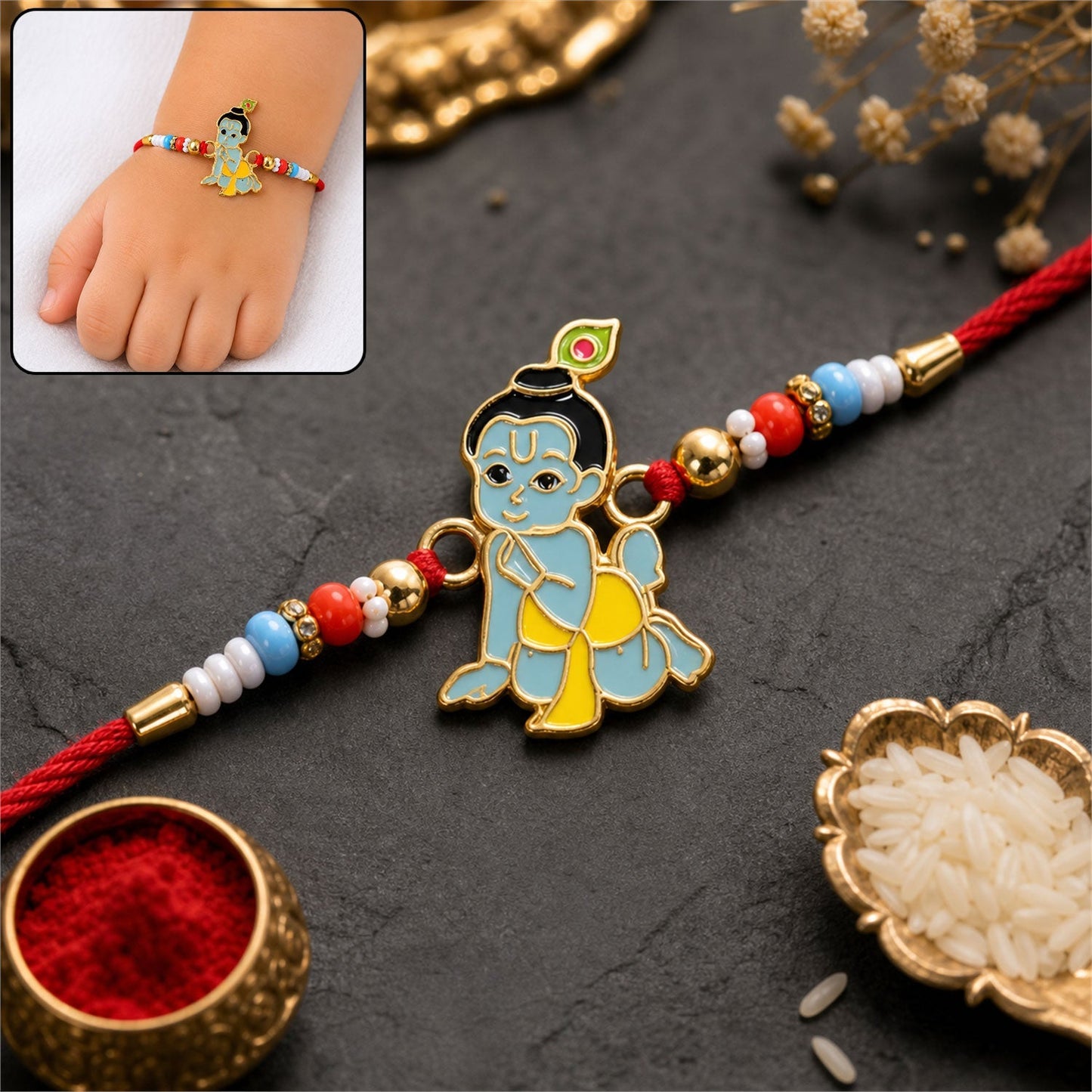 Bal Krishna Kids Rakhi with Butterscotch Chocolates, Pack of 3