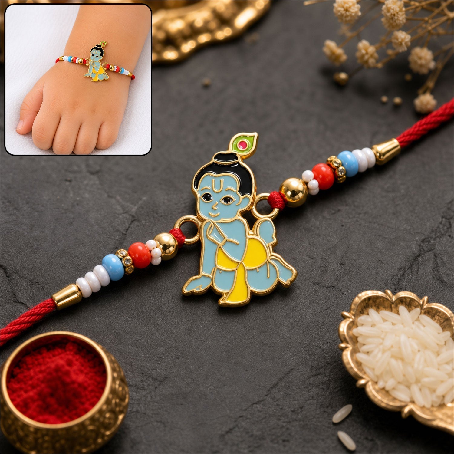 Bal Krishna Kids Rakhi with Butterscotch Chocolates, Pack of 3
