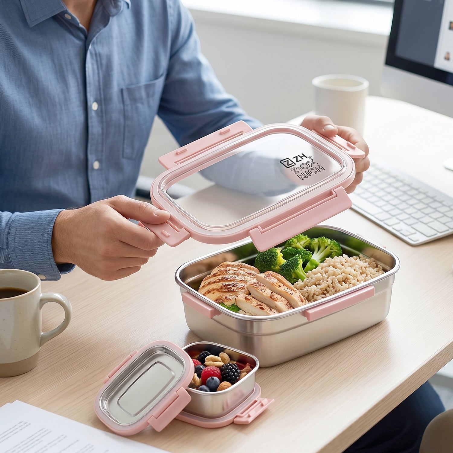 Ganesh Alpha Junior Stainless Steel Lunch Box Set 650 ML + 140 ML Approx