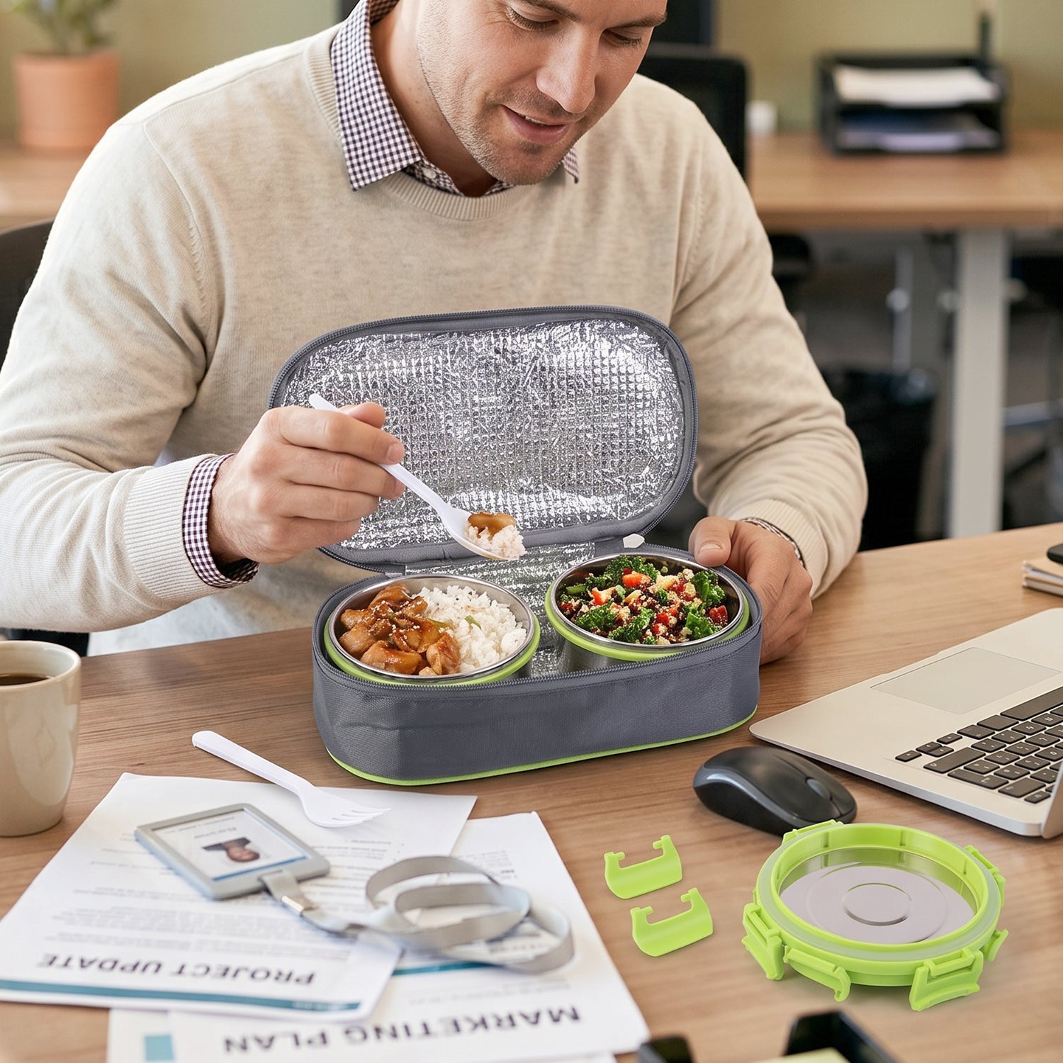 Home & Office Double Bowl Steel Lunch Box Set