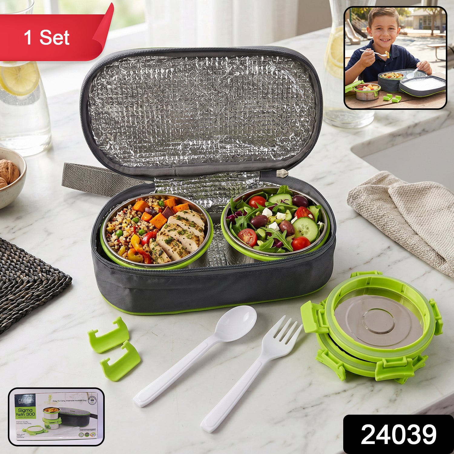 Kids & Adults Steel Lunch Box with Insulated Bag