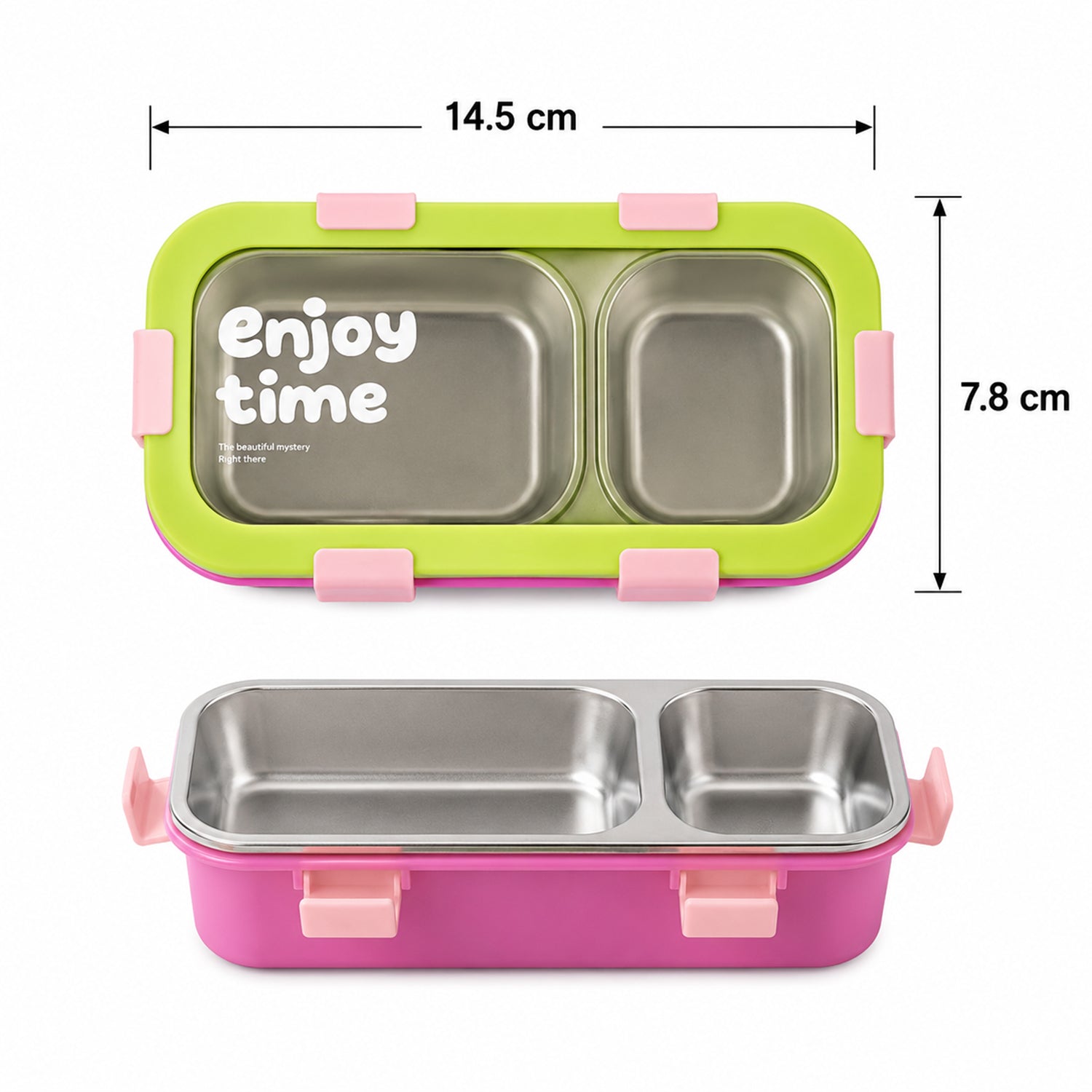 Stainless Steel Leak-Proof Lunch Box with 2 Compartments With Spoon & fork (1 Pc)