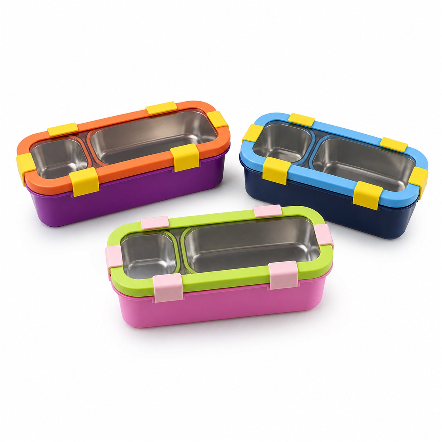 Stainless Steel Leak-Proof Lunch Box with 2 Compartments With Spoon & fork (1 Pc)