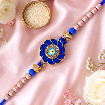 Designer Flower Nazar Evil Eye Crystal Ring Beads Designer Rakhi