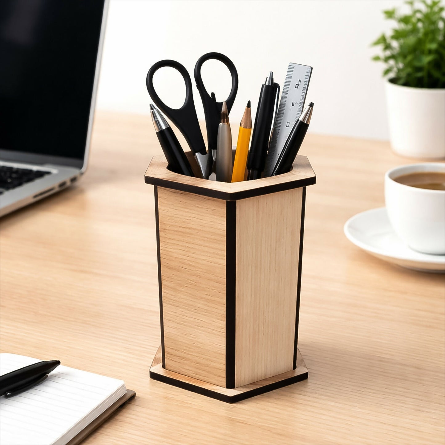 Wooden Hexagon Pen Stand for Desk | Office & Study Table Stationery Organizer