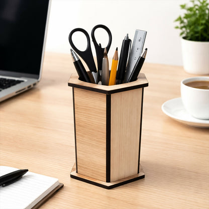 Wooden Hexagon Pen Stand for Desk | Office & Study Table Stationery Organizer