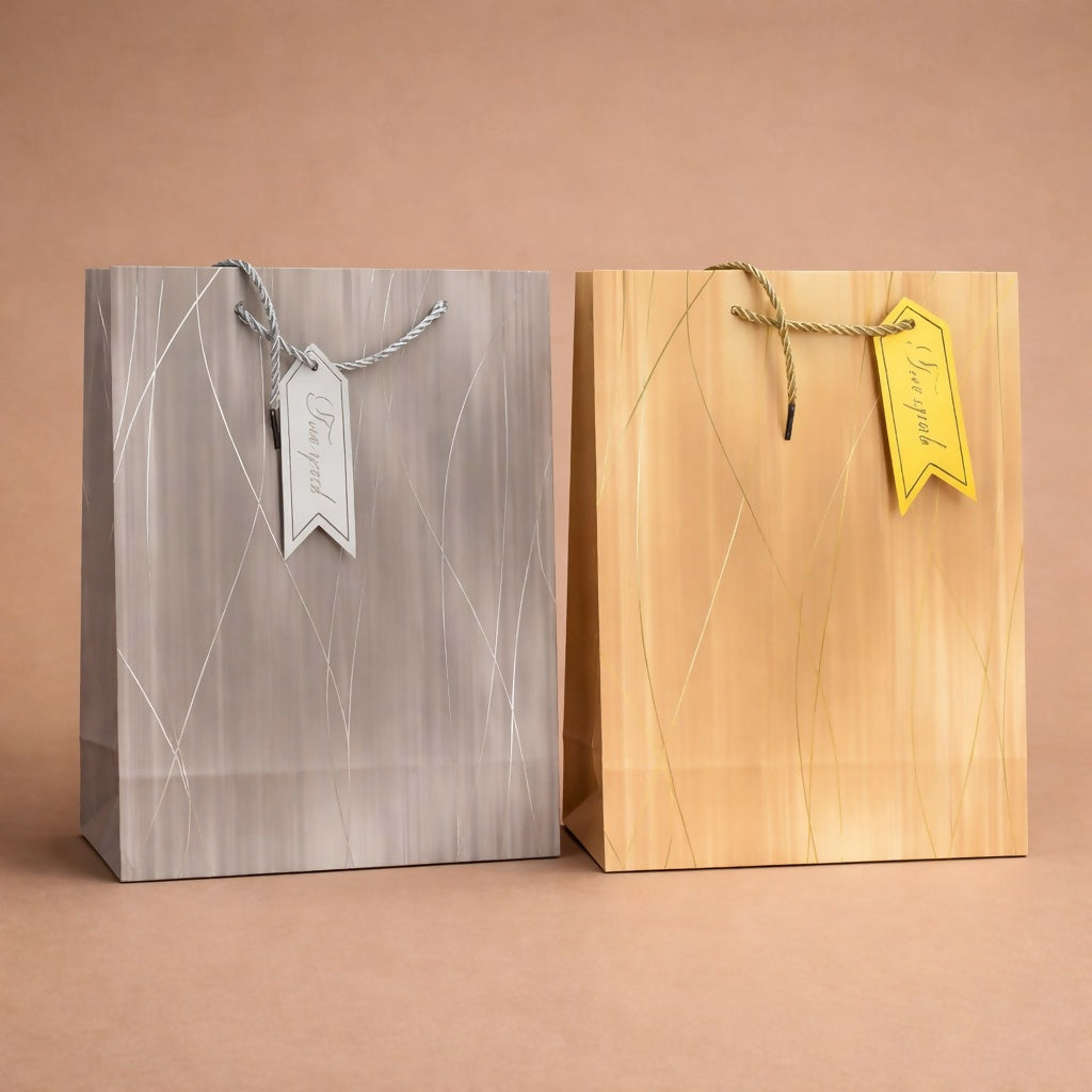 Premium gift bag showing textured surface and handle