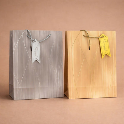 Premium gift bag showing textured surface and handle