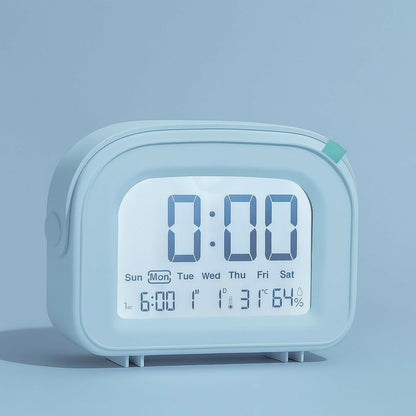 Blue Digital Alarm Clock with Backlight, Large LED Display, Snooze Alarm, Temperature & Humidity Display, Battery Operated Desk & Bedside Clock for Kids, Teens, Bedroom & Office