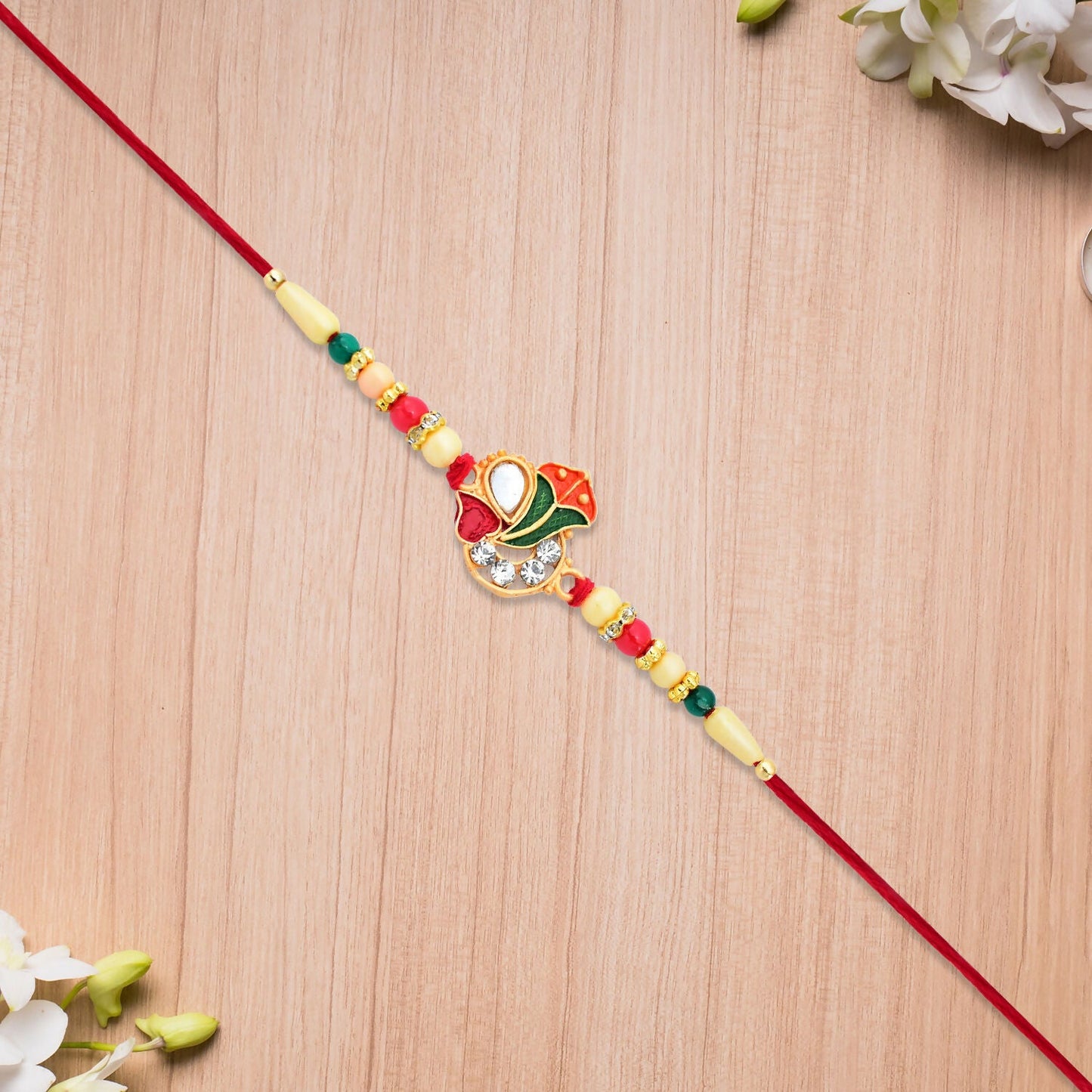 Ganpati Rakhi with Enamel Work and Traditional Beads Divine Blessing (10pcs)