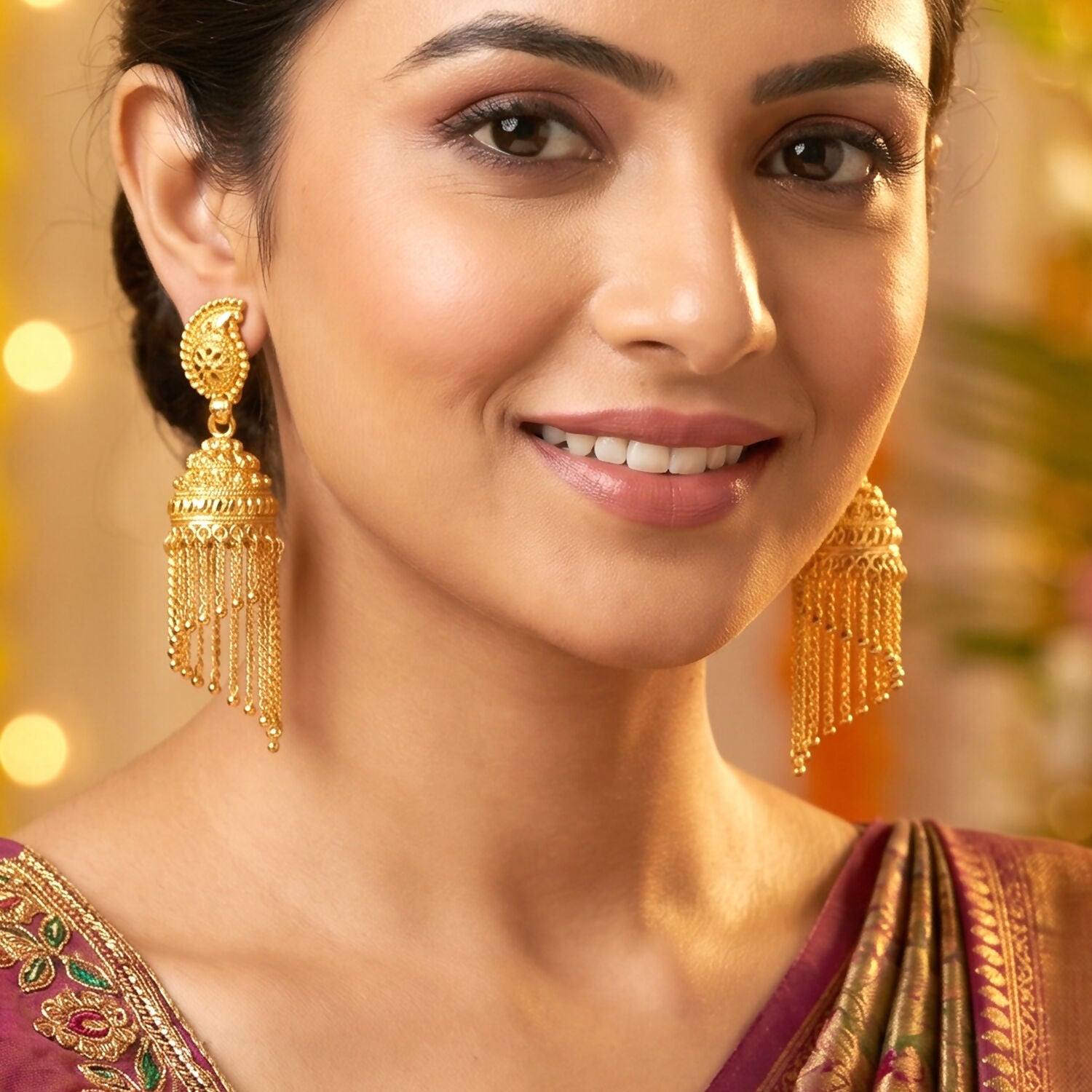 Elegant traditional gold-plated jhumka earrings with pearls
