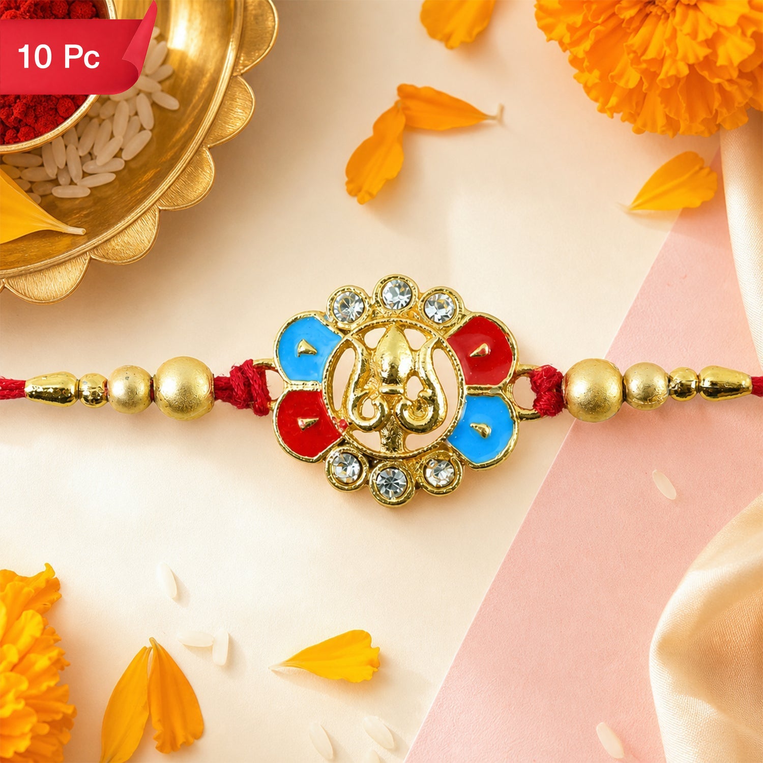 Traditional Trishul Rakhi with Decorative Beads for Brother (10pcs)