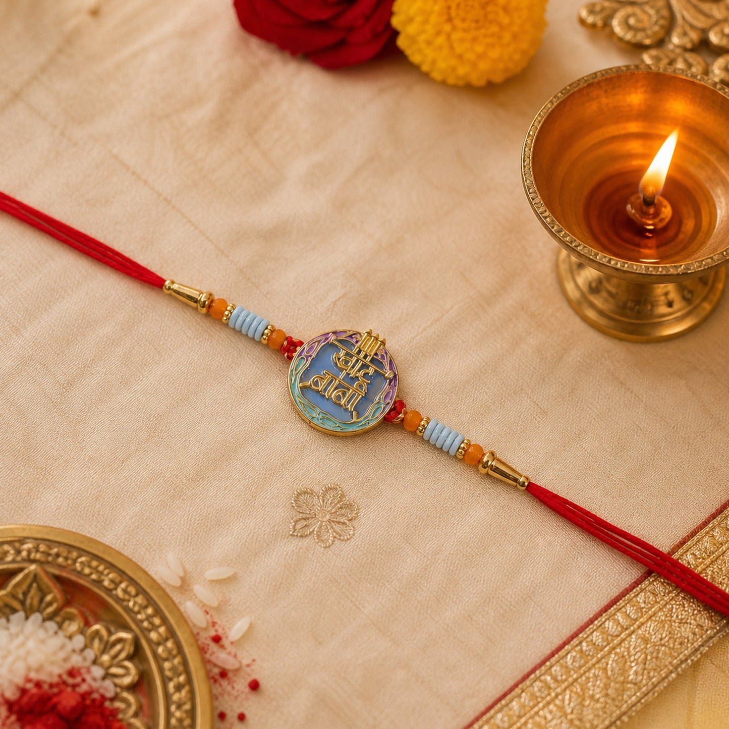 Colorful Rakhi with Beads & Religious Symbol for Brothers (10pcs)