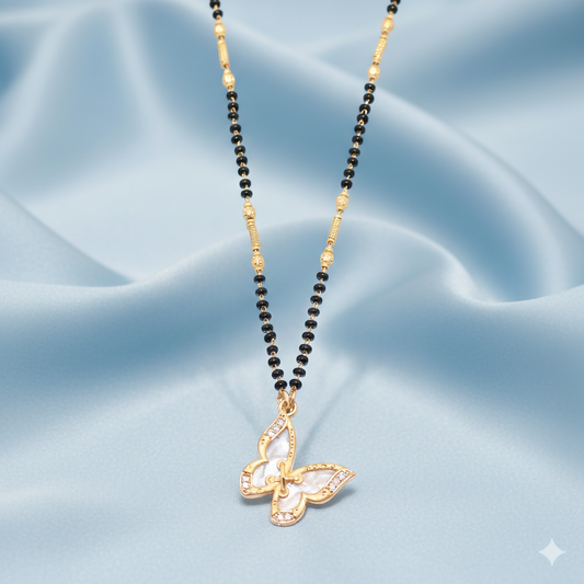 Gold plated AD Butterfly Mangalsutra with Black Beads & Stones for women