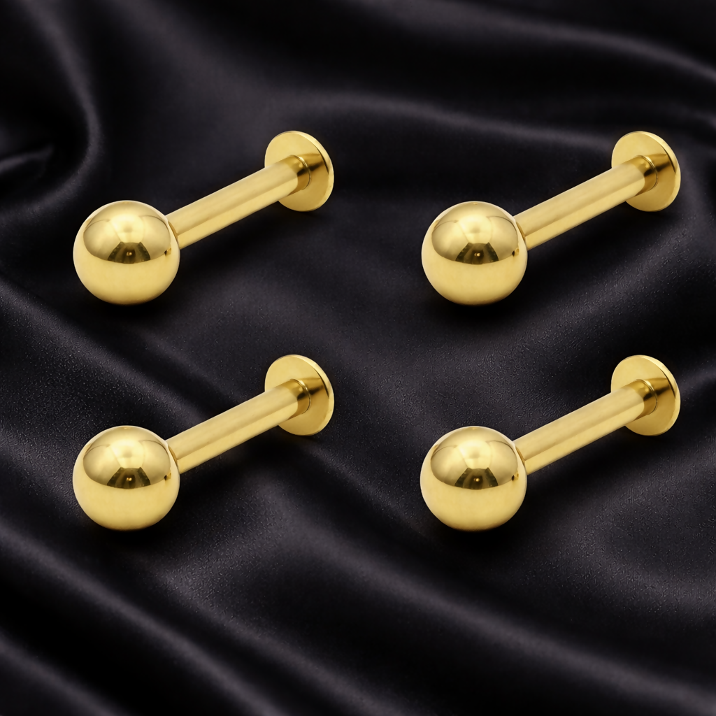 Gold Plated Titanium Labret nosepin stud Laung Koka Nathni Combo Pack of 4